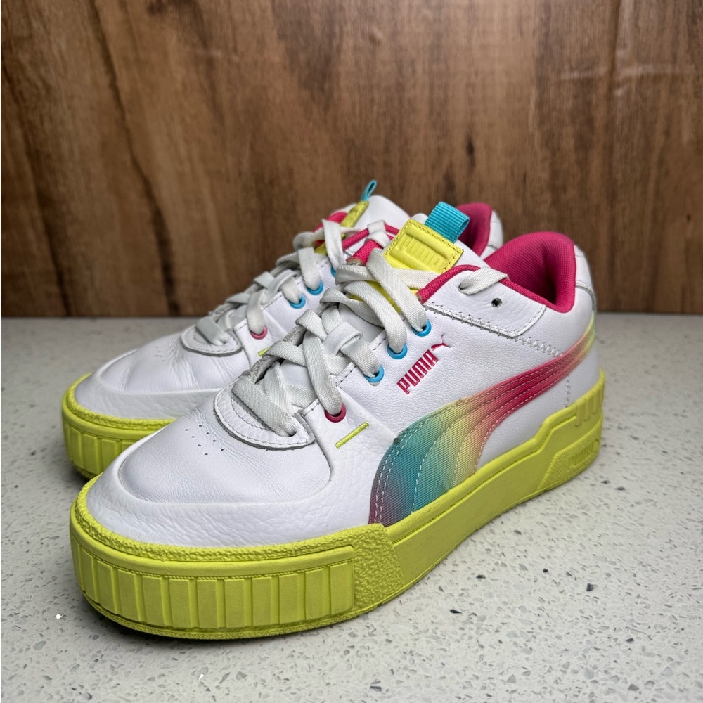 PUMA Cali Sport Chunky Sneakers White Neon Rainbow Women Size 7